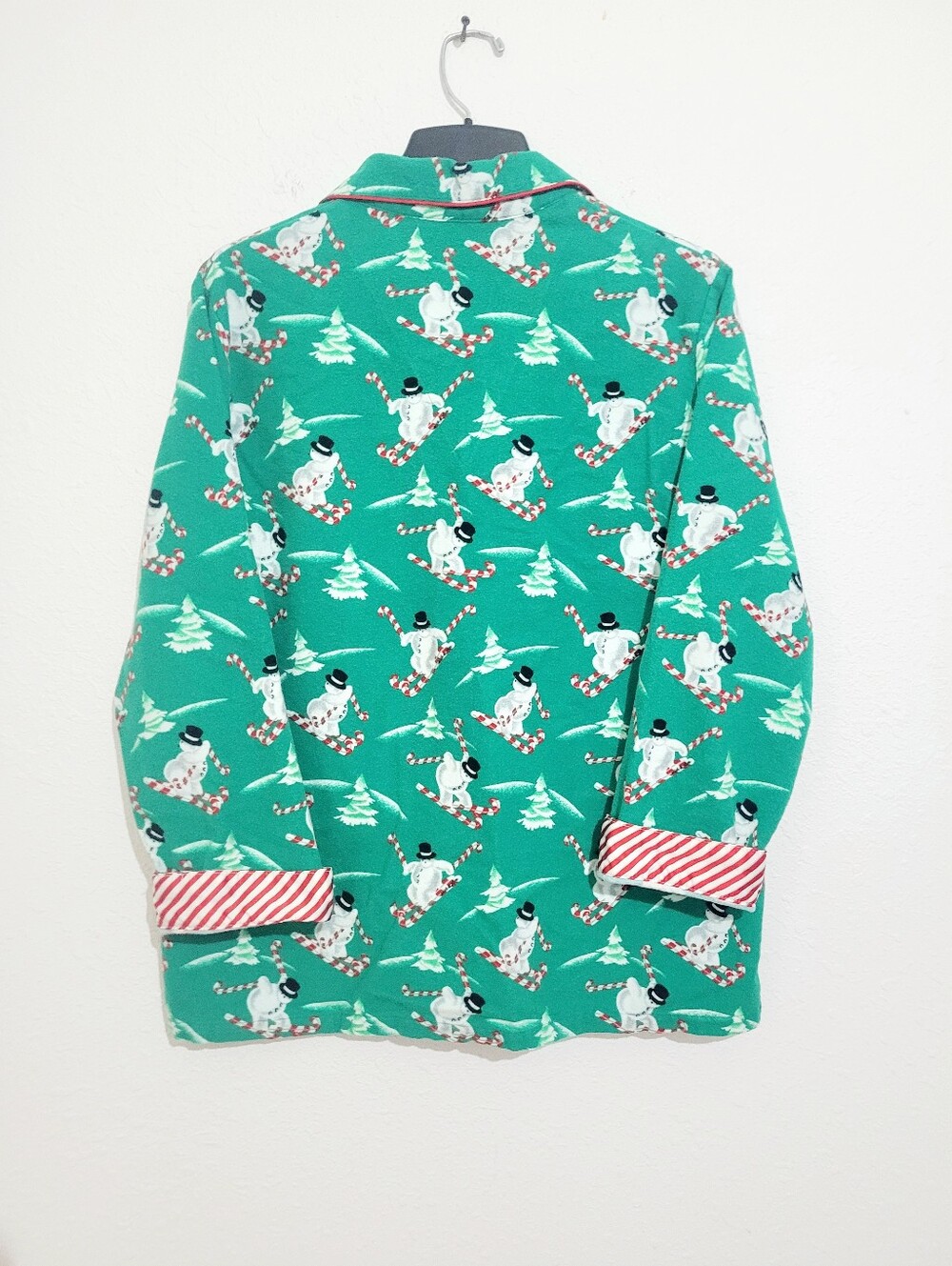 Nick & Nora Holiday Pajama Set XXL Green Snowman Candy Cane 100% Cotton Unisex - Picture 3 of 10
